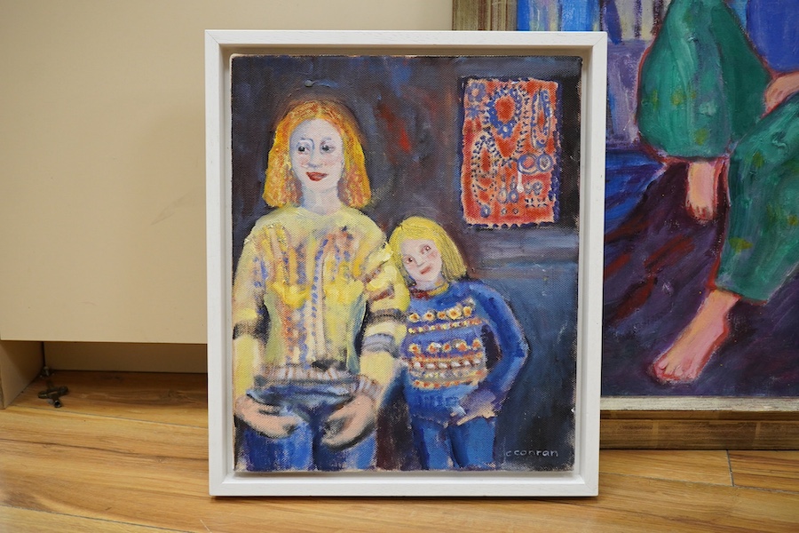 Caroline Conran (b.1939), oil on canvas, 'Why do women always want too much?', signed, inscribed verso, 30 x 25cm. Condition - good